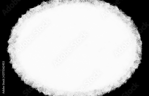 Black & White Abstract Hand Drawn Sketchy Oval Frame. White Grunge Textured Oval Vignette Border Overlay on Black Background for grunge aesthetic photography, poster design, moody background template.