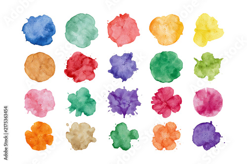 Vibrant Watercolor Splash Stains in Organic Shapes and Bold Colors, Isolated on Transparent Background