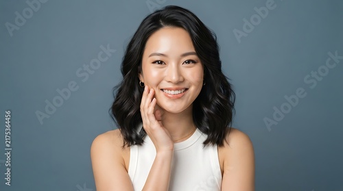 Happy young asian woman with natural makeup smiling at the camera