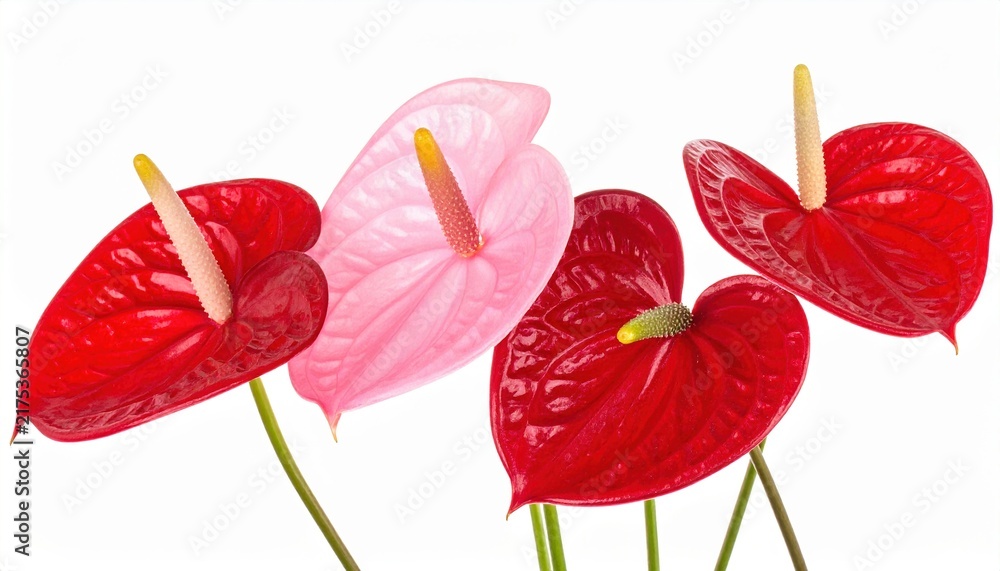 Obraz premium Beautiful red and pink anthurium flowers isolated on white