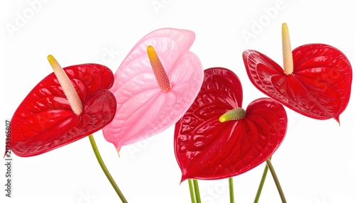 Beautiful red and pink anthurium flowers isolated on white