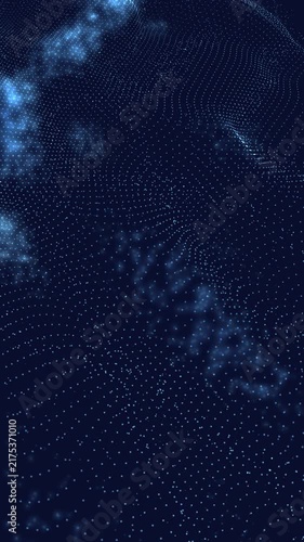 Dark blue abstract background with cyan glowing 3D particle waves for mobile screens