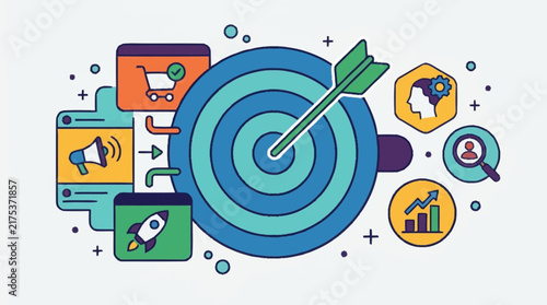 Digital Marketing Strategy Target Concept With Business Icons.
