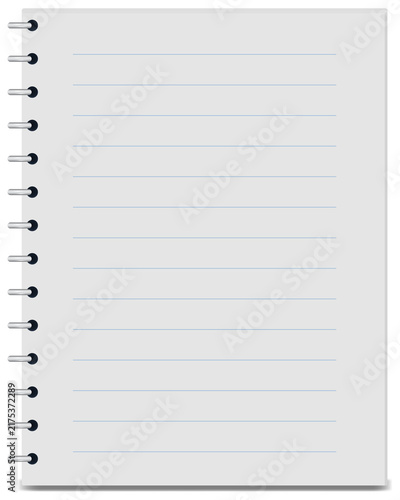 Spiral notebook with lined paper and metal wire binding, blank notepad page illustration isolated on transparent background with copy space for education, office, or journaling mockup.
