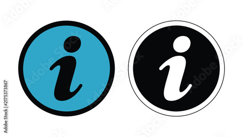 Informative icons featuring lowercase i letter in blue circle and white circle with black background for easy identification and user interaction on digital interfaces