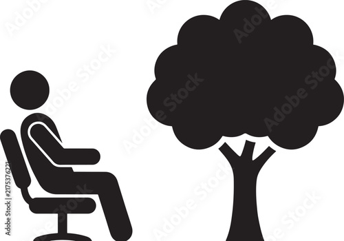 Black silhouette of a person sitting in an office chair facing a stylized tree also transparent background