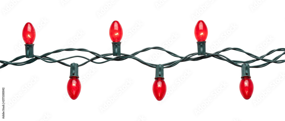 Naklejka premium Red christmas lights string isolated on transparent background