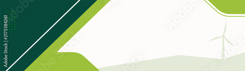 Modern eco friendly horizontal web banner design with geometric shapes and wind turbine