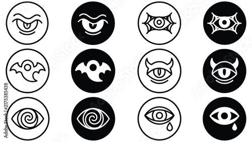 Black and white cartoon faces with different expressions and hairstyles