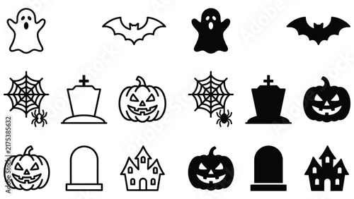 Black and white line of animals, and symbols rabbit