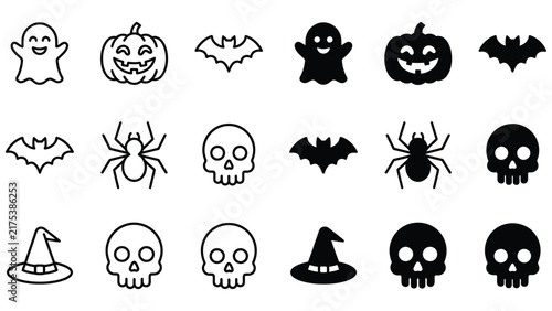 Black and white of various animals and flat style animal black and white
