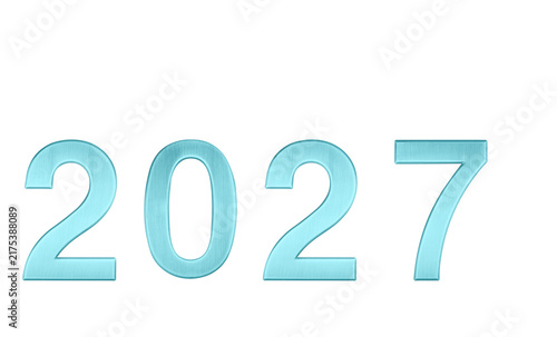 Blue 2027 year digits isolated on white background. Metallic metallic texture typography element for Happy New Year card, Christmas banner, and calendar design