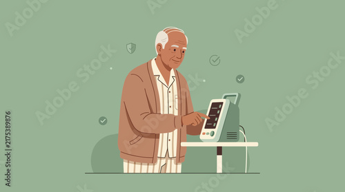 Elderly Man Using Medical Device On Transparent Background
