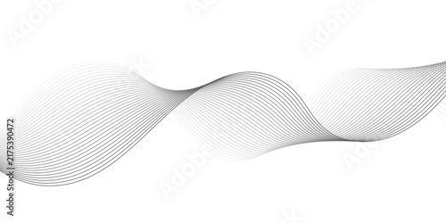 Foto Abstract black and gray wave line background featuring elegant curved linear stripes, dynamic geometric motion, and minimalist technology soundwave vector banner artwork