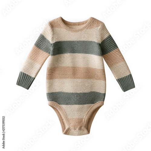 Knitted baby onesie in neutral stripes