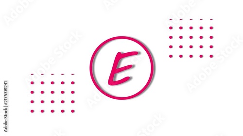 Minimalist pink letter e animation with geometric dot pattern on black background.