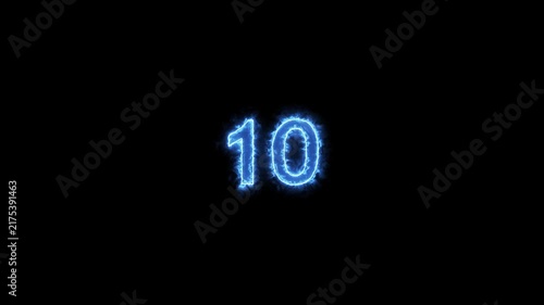 Neon bright countdown timer from 15 secunds blue color animation. Beautiful countdown suitable for presentations, educationalon on black background.