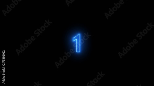Neon bright countdown timer from 1 secunds red color 4k illustration. Beautiful countdown suitable for presentations, educationalon on black background.