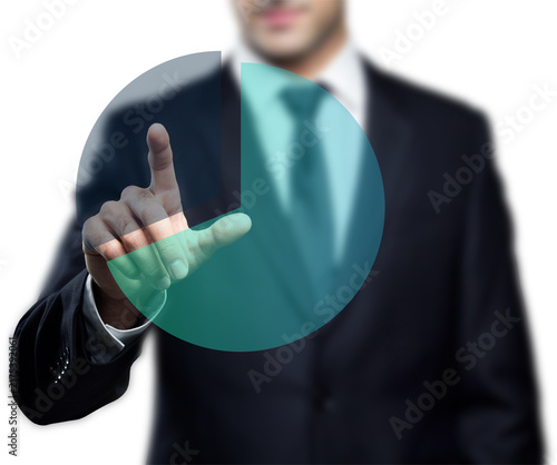 Businessman Touching Virtual Pie Chart, Market Share and Data Analytics Concept Isolated on Transparent Background