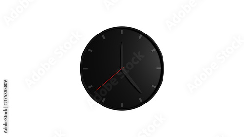 Konstfotografi Black modern circular analog clock front view with red second hand isolated on t