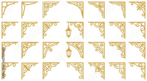 Canvas Print Classic architectural brackets and corner ornaments set with hanging lantern designs