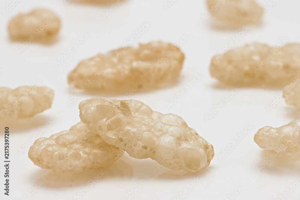 Fototapeta premium Rice Puffs Crisps Crispies cereal assorted close up on white