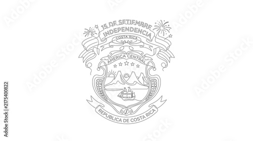 Costa Rica Independence Day Line Art Emblem with National Shield and Celebration Elements