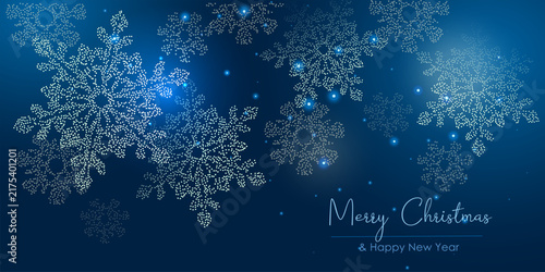 Abstract Merry Christmas and New Year design holiday card with snowflakes dots
