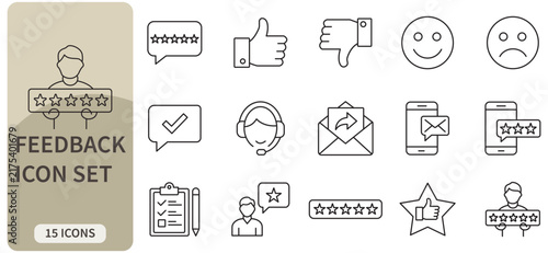 Feedback icon set, customer review and rating symbols, vector illustration