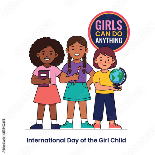 International Day of the Girl Child Empowerment Vector Illustration