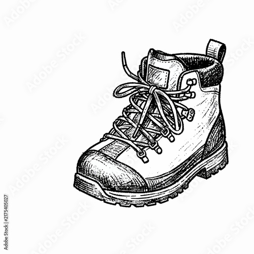 Vintage Hiking Boot Sketch Illustration.