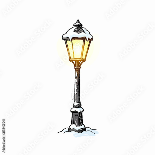 Vintage street lamp illustration isolated on white.