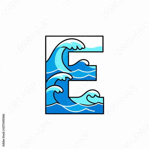 Wave Letter E Ocean Graphic Design.
