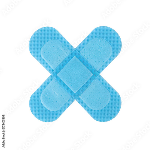 Blue adhesive bandage cross shape