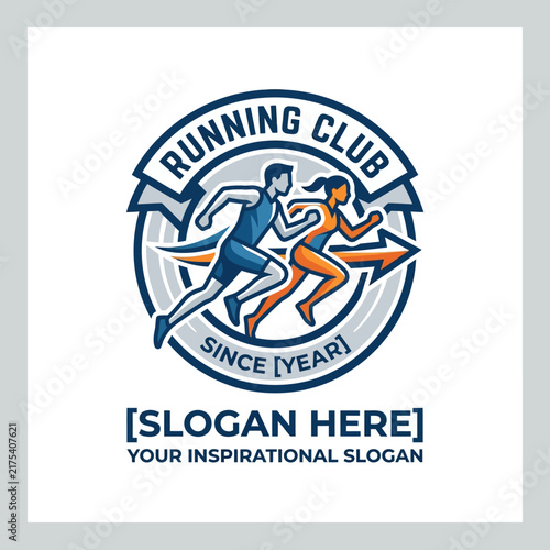 Dynamic Running Club Emblem Featuring Athletes In Motion