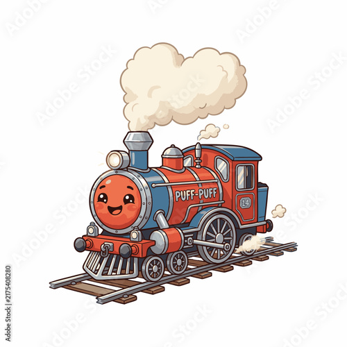 Cute Cartoon Train Locomotive with Heart Shaped Steam Cloud Vector Illustration