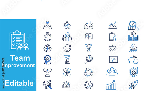 Team Improvement and Performance Growth 30 Editable Line Icons Set
