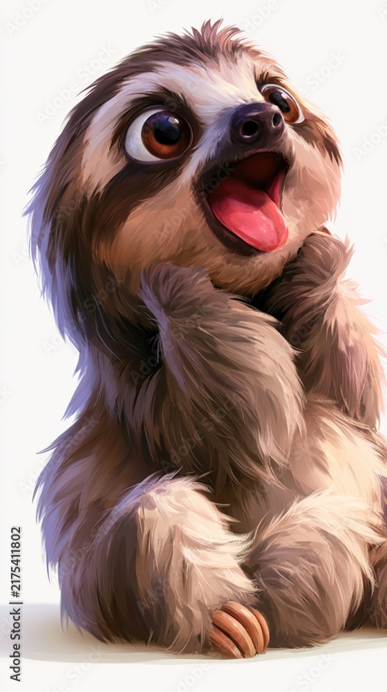 Fototapeta premium Adorable sloth with wide, joyful eyes and open mouth
