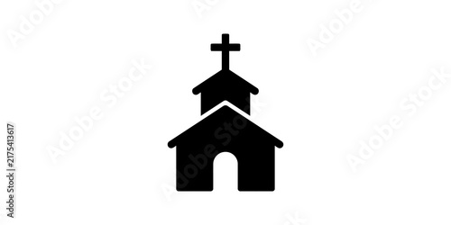 Foto Black church building icon for religious symbols and community maps