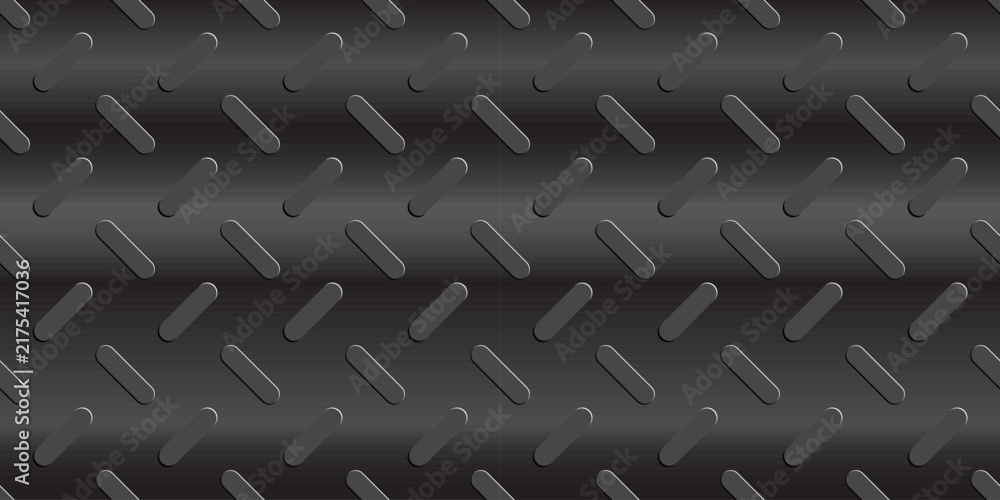 Fototapeta premium Wall black texture with realistic perforated hole and background plate metal. Gradient material grate with dot micro bg and brushed rhombus board. Warning pegboard sheet with iron hexagon alloy.