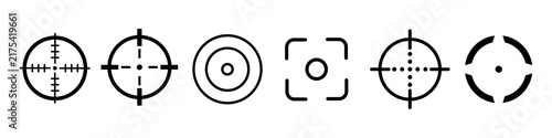 Sniper crosshair icon set, target aim and camera focus symbol collection