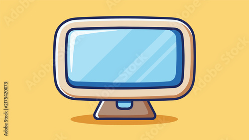 Minimalist cartoon computer monitor icon isolated on a solid yellow background for digital technology and office workspace concepts