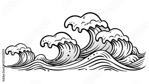 Stylized black and white ocean wave illustration with traditional Japanese art influence for graphic design and print projects
