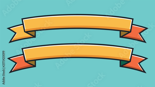 Two horizontal yellow ribbon banners with orange edges for design labels and promotional text isolated on a solid teal background