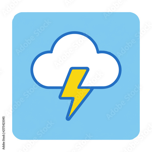 Minimalist icon featuring a stylized cloud and a jagged lightning bolt symbol isolated on a white background, weather and storm forecast concept