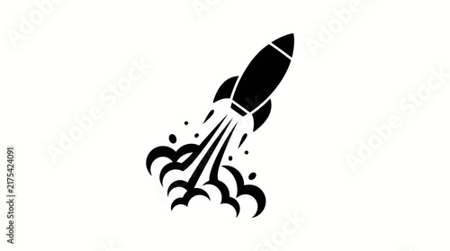 Rocket Launch Silhouette: A stylized black silhouette of a rocket blasting off into the sky, leaving behind a trail of smoke and flames, representing progress and innovation.