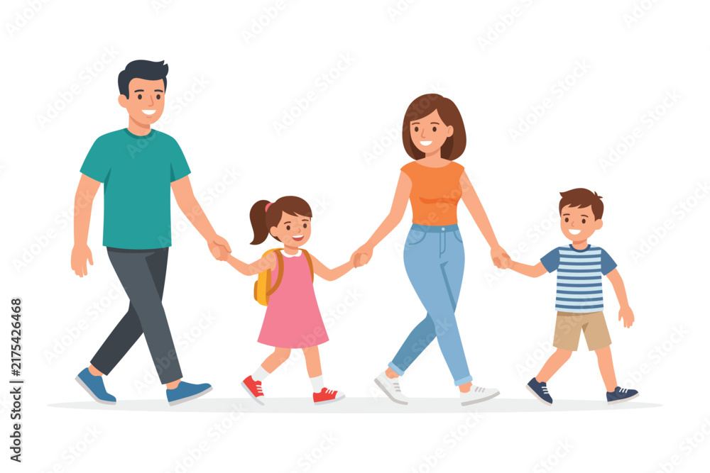 Obraz premium Happy Family Walking Together Illustration