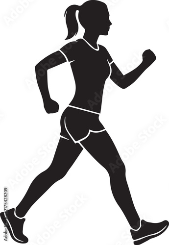 Black silhouette of woman runner in sportswear jogging to exercise for fitness training and healthy lifestyle concept.