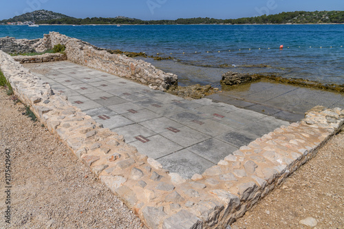 Reconstructed floor of a Roman building at the Colentum archaeological site by the sea, Murter, Croatia