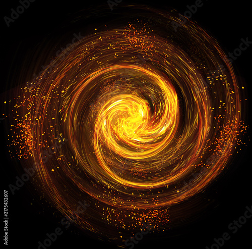 Quadro su tela Abstract fiery spiral vortex with sparkling particles on a black background